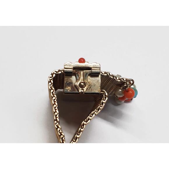 Vintage Bergere Gold Tone Mesh Bead Bracelet & Earrings Set - Picture 3 of 9